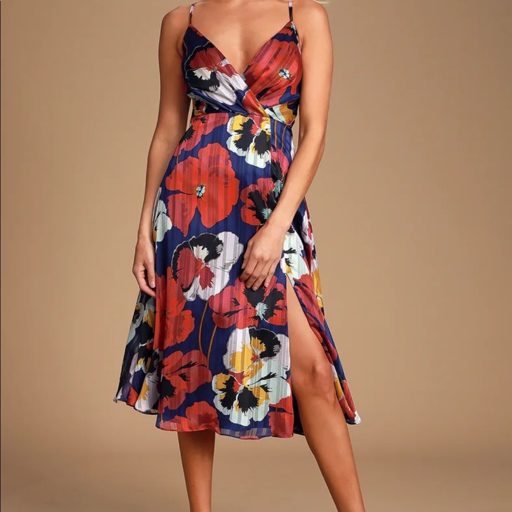 Lulus Royal Blue Floral Print Midi Dress